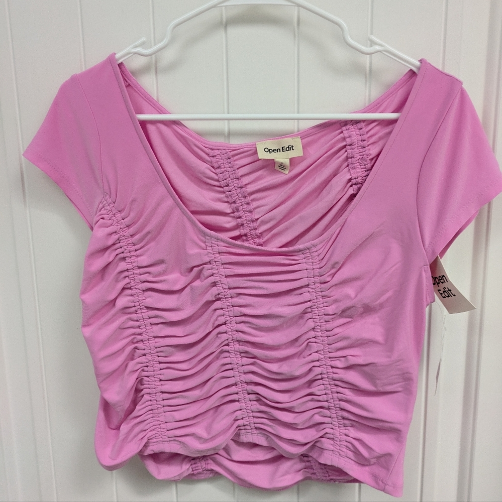 Open Edit Women's Pink Ruched Crop Top NWT